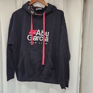 Abu Garcia Hoodie Mens Medium Black Pullover Sweatshirt Embroidered Fishing‎